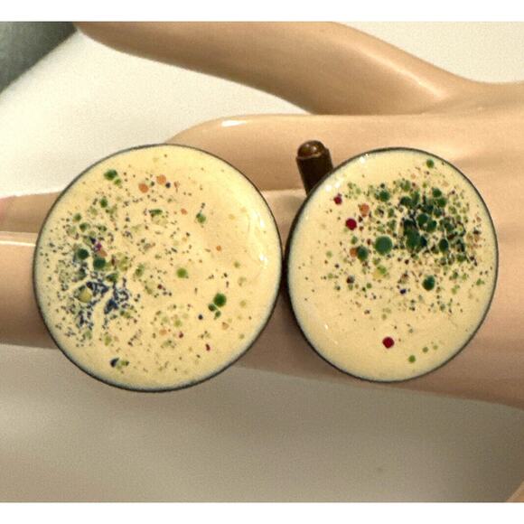 Vintage Cufflinks Enamel Copper Bullet-Back Modernist Splatter MCM Abstract 3/4” - Picture 1 of 4